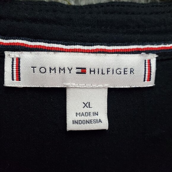 Tommy Hilfiger Top Womens XL Black Banded Collar Button-Down Blouse 100% Viscose - Picture 2 of 8
